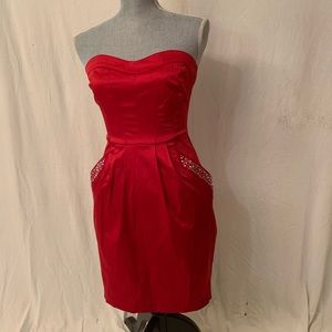 City Studio Red Satin Strapless Dress